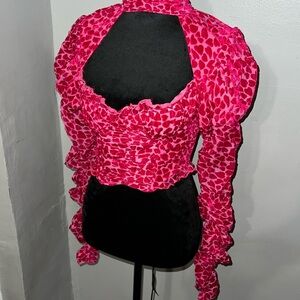 Pink/Red Heart Burnout Devore Top. Jaded London. NWT.